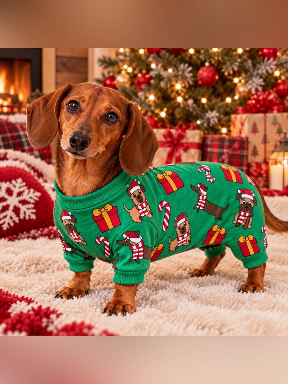 Vibrant Life Dog Pajamas Size S or M Green Christmas Print Holiday Pet PJs